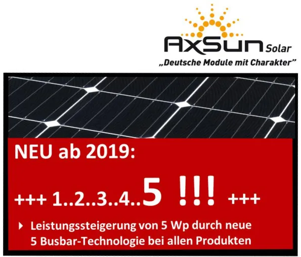 Bild: 5-Busbar Technik & mehr Leistung pro Modul bei AxSun Solar