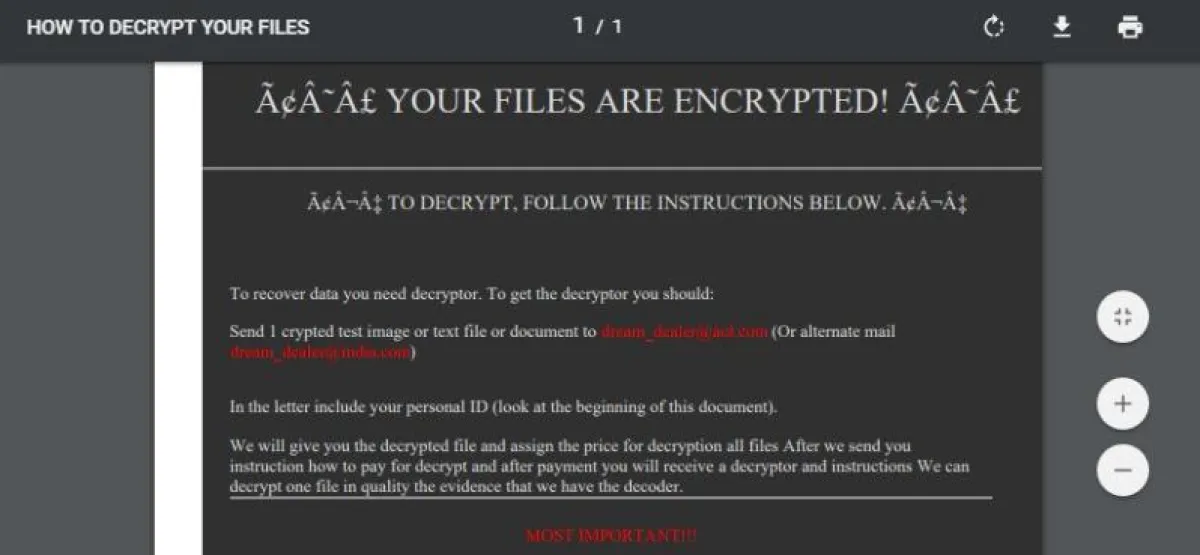 dream_dealer@aol.com Ransomware Trojan