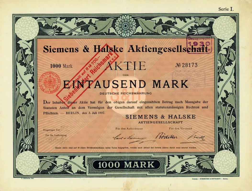 Gründeraktie der Siemens & Halske AG von 1897