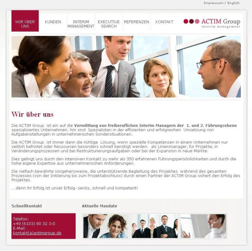 Website der ACTIM Group aus Frankfurt