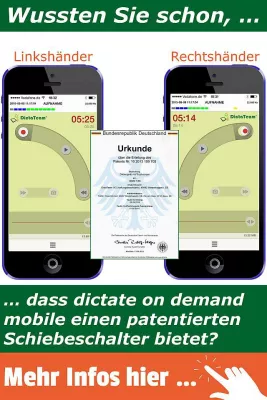 Bild: Wussten Sie schon, dass es die Diktier-App dictate on demand mobile mit patentiertem Schiebeschalter gibt?