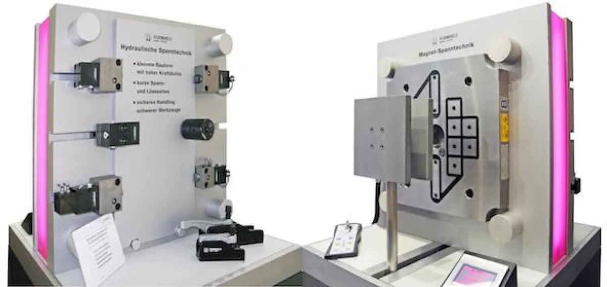 Neue Magnetspannsysteme und bewährte hydraulische Schnellspannelemente (Foto: ROEMHELD).