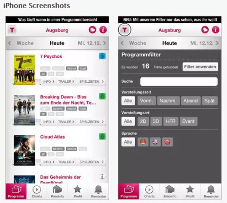 Bild: Die CinemaxX App für die persönliche Wunschvorstellung