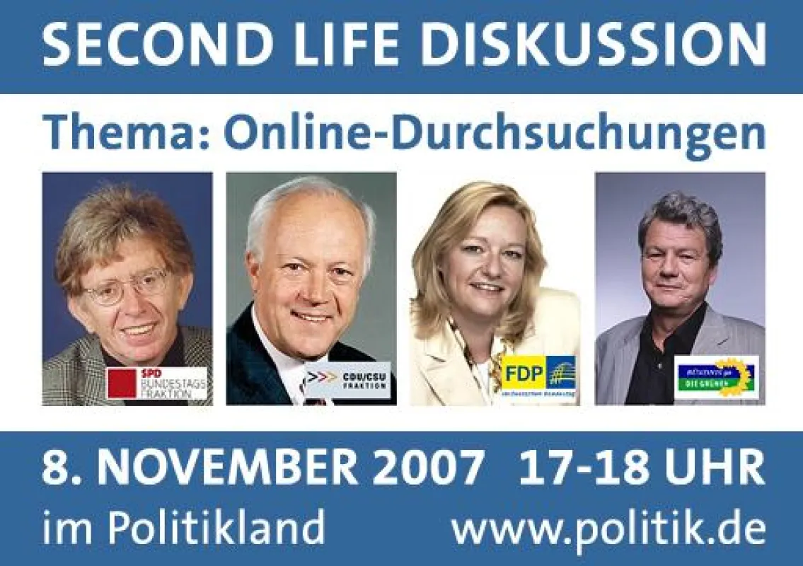 Die innenpolitischen Sprecher der Bundestagsfraktionen diskutieren am 8.11. in Second Life