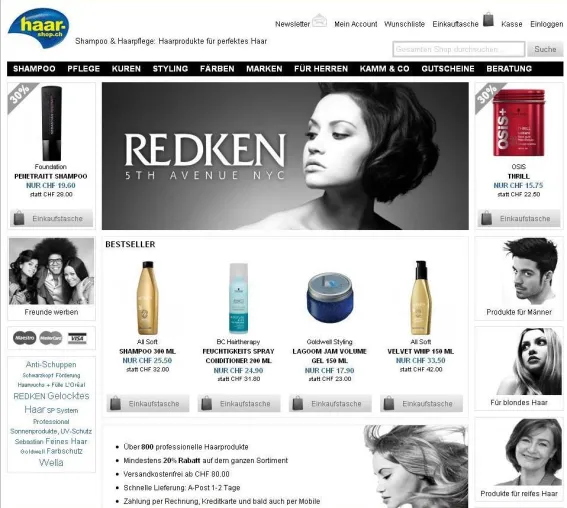 Bild: haar-shop.ch: Professionelle Markenhaarprodukte mindestens 20% günstiger von zuhause aus einkaufen.