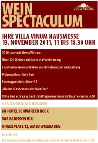 Bild: Wein Spectaculum am 13.11.11 in Wiesbaden - das Wein-Fachhandelshauses Villa Vinum lädt zur Hausmesse ein