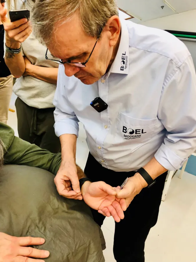 Prof. John Boel bei der Akupunktur-Behandlung im Rahmen eines Master-Kurses. (© Akupunktur Universitetet)