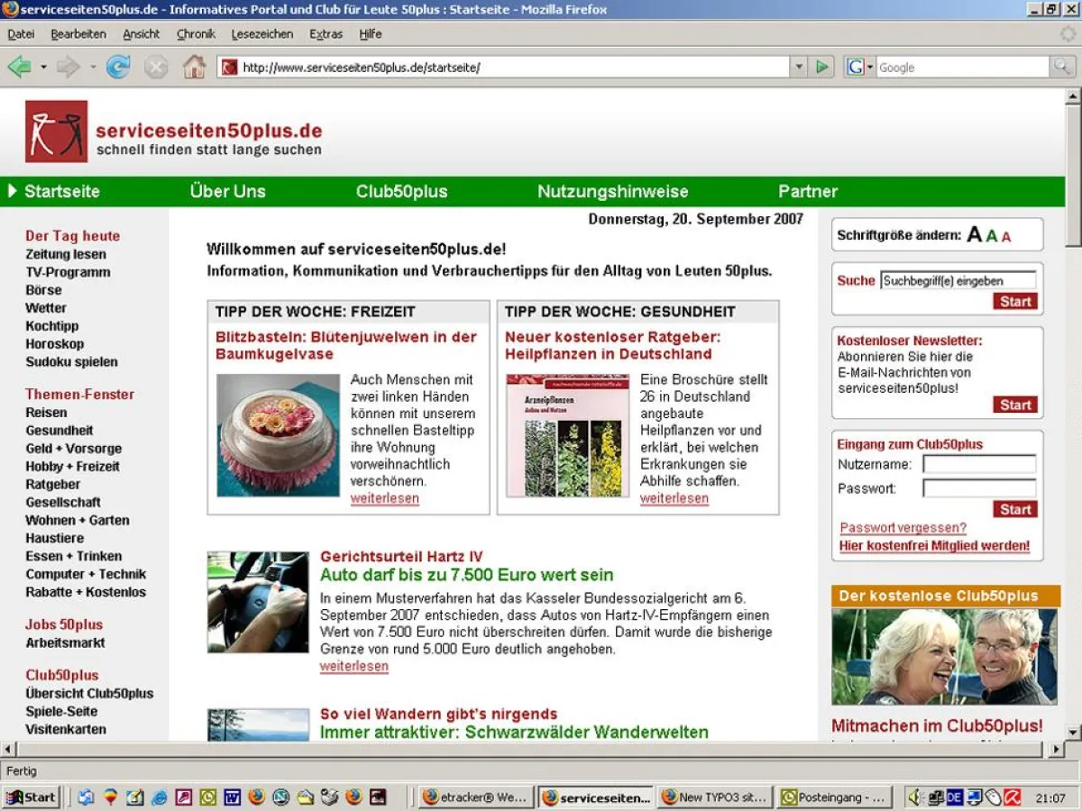 Screenshot Startseite serviceseiten50plus.de
