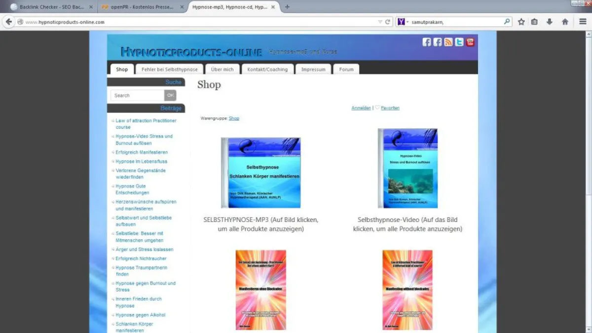 Neue Hypnose-Webseite mit professionellem integriertem Hypnose-mp3-Shop