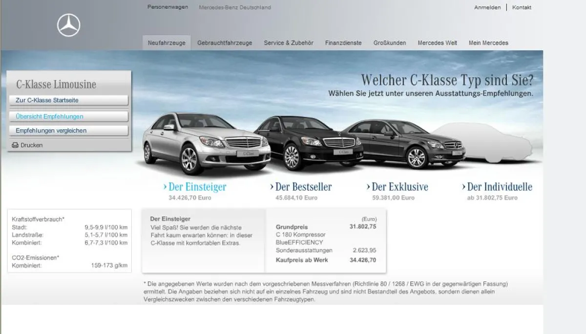 Ausstattungsempfehlung: www.mercedes-benz.de