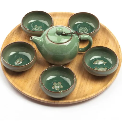 Traditionelles asiatisches Tee-Service aus Seladon-Porzellan, 7-teilig Bild: Traditionelles asiatisches Tee-Service aus Seladon-Porzellan, 7-teilig