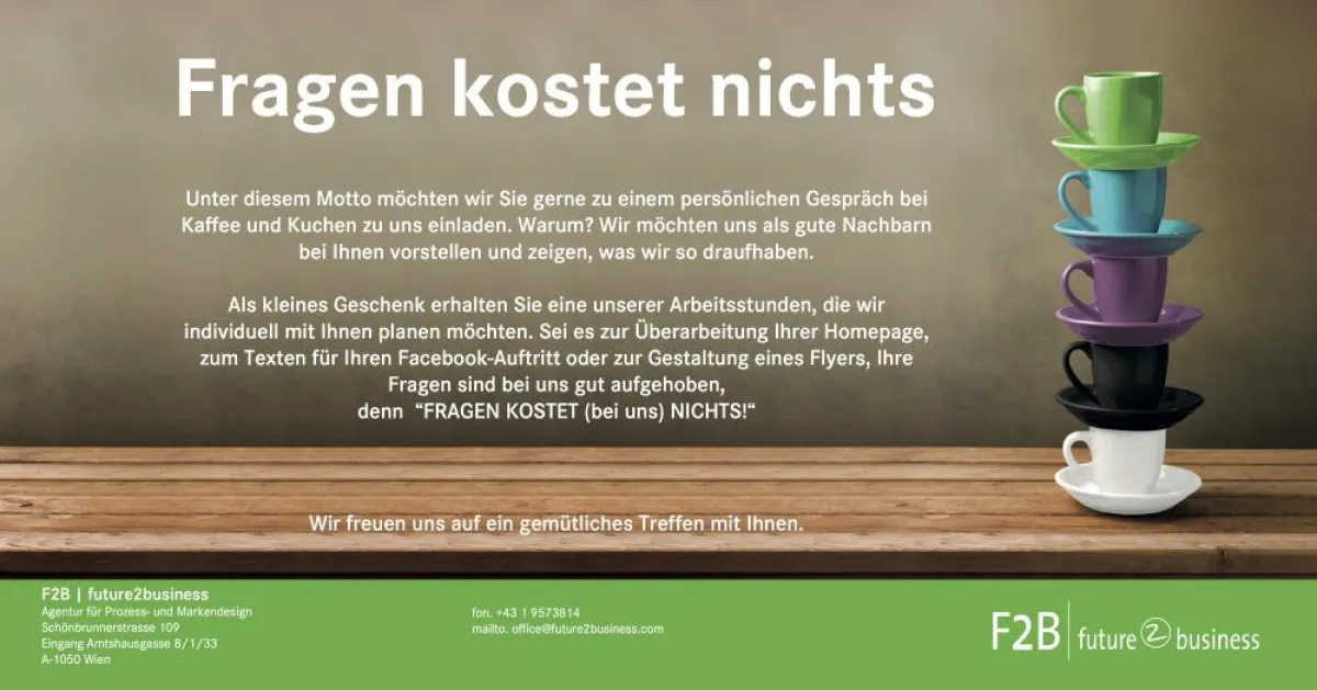 F2B | future2business Frauke Bohla bietet eine Stunde Marketingberatung. Fragen kostet nichts.