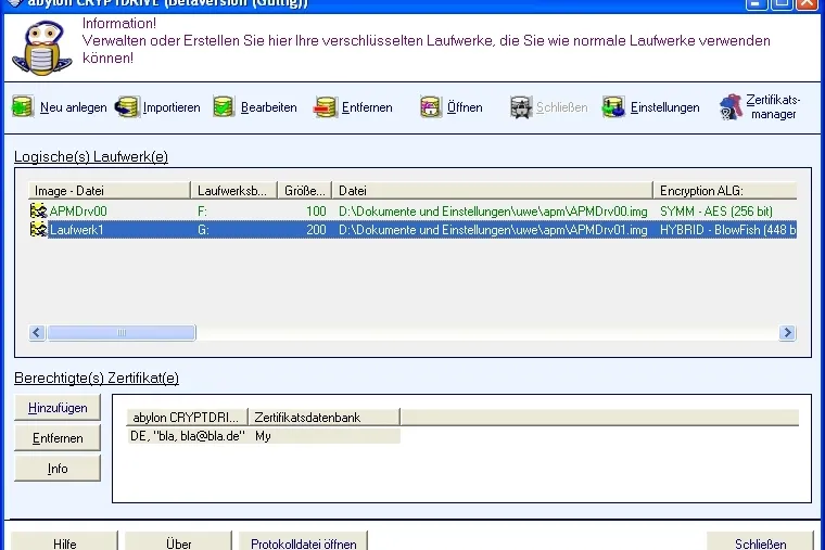 Bild: abylon Cryptdrive & Shareddrive 5.4: Verschlüsselte Laufwerke anlegen
