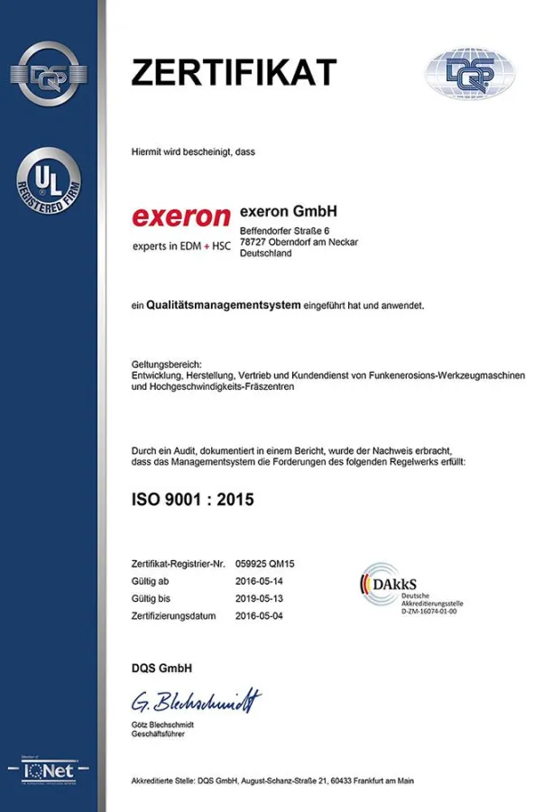Als eines der ersten Unternehmen deutschlandweit nach ISO 9001:2015 zertifiziert.