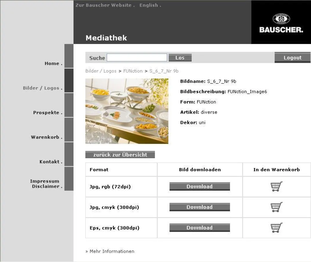 Mediathek mit Warenkorbfunktion