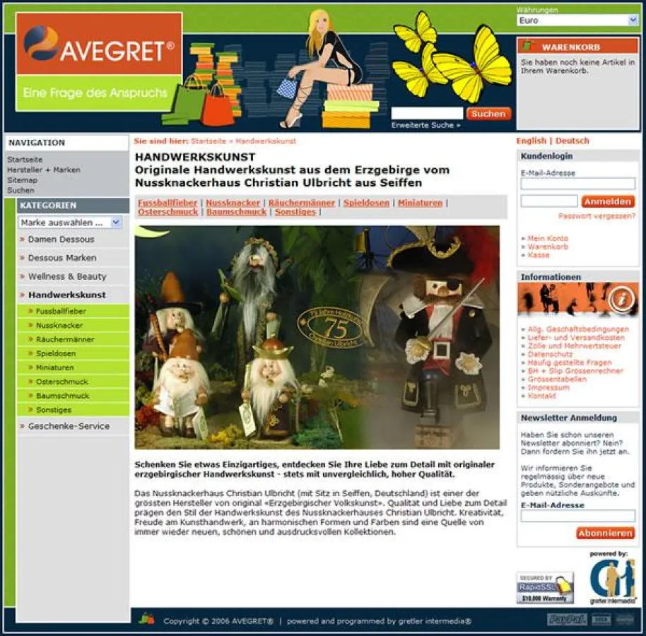 Avegret Online Shop: Vorschau auf die Kategorie Handwerkskunst