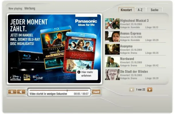 Bild: Kino-Format Now-On-Screen für Deutschen IPTV-Award nominiert - Panasonic und Constantin Film neue Werbekunden