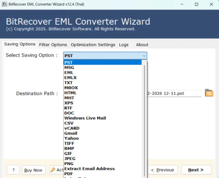 Bild: BitRecover EML-zu-PST-Konverter 12.4 mit erweiterten Optimierungseinstellungen 