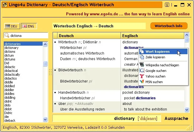 Bild: Kostenloses Wörterbuch Deutsch / Englisch