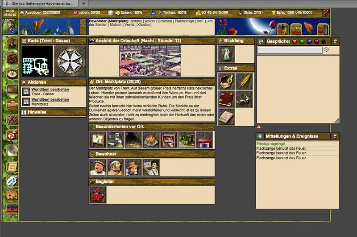Screenshot: Der Trenter Markt, Versammlungsplatz der Spieler