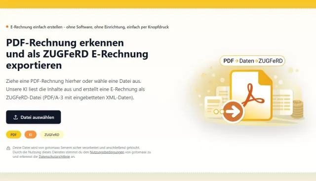 Bild: gotomaxx startet kostenfreies Online-Tool zur KI-gestützten Umwandlung von PDF-Rechnungen in E-Rechnungen