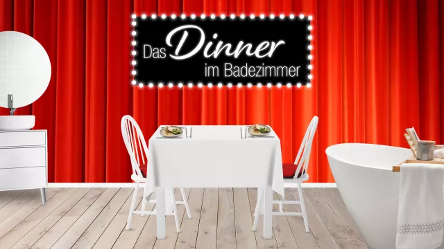 Bild: „Das Dinner im Badezimmer“ am 2. März 2023 in der Lumina Badausstellung Wuppertal