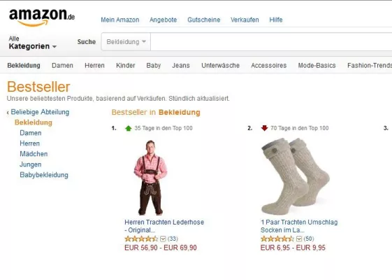 Bild: Bestsellerliste von Amazon in der Sparte Trachtenmode wird von hessischem Unternehmen angeführt