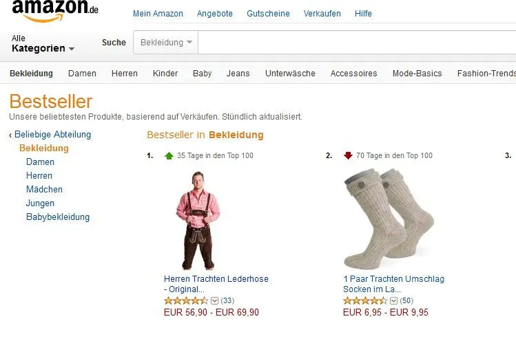 Bild: Bestsellerliste von Amazon in der Sparte Trachtenmode wird von hessischem Unternehmen angeführt