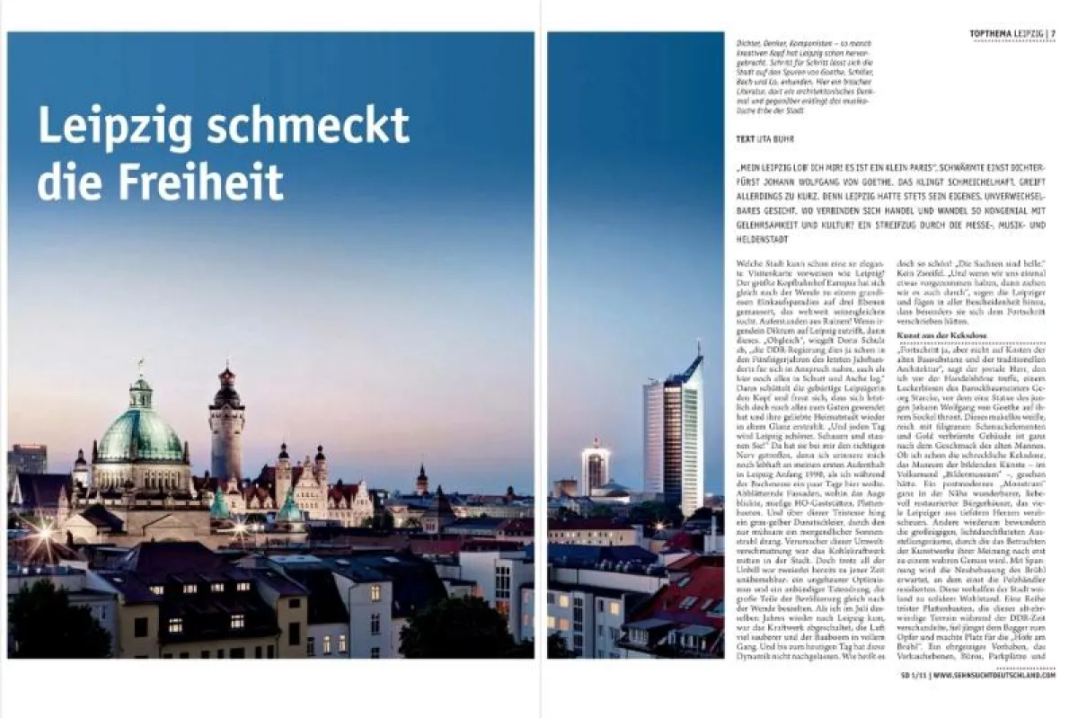 Reisemagazin Sehnsucht Deutschland hat Leipzig im Fokus; Foto: Sehnsucht Deutschland GmbH & Co. KG; Leipzig Tourismus Marketing G