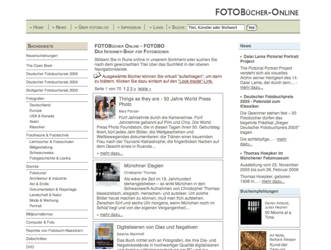 Screenshot der fotobo.de Titelseite