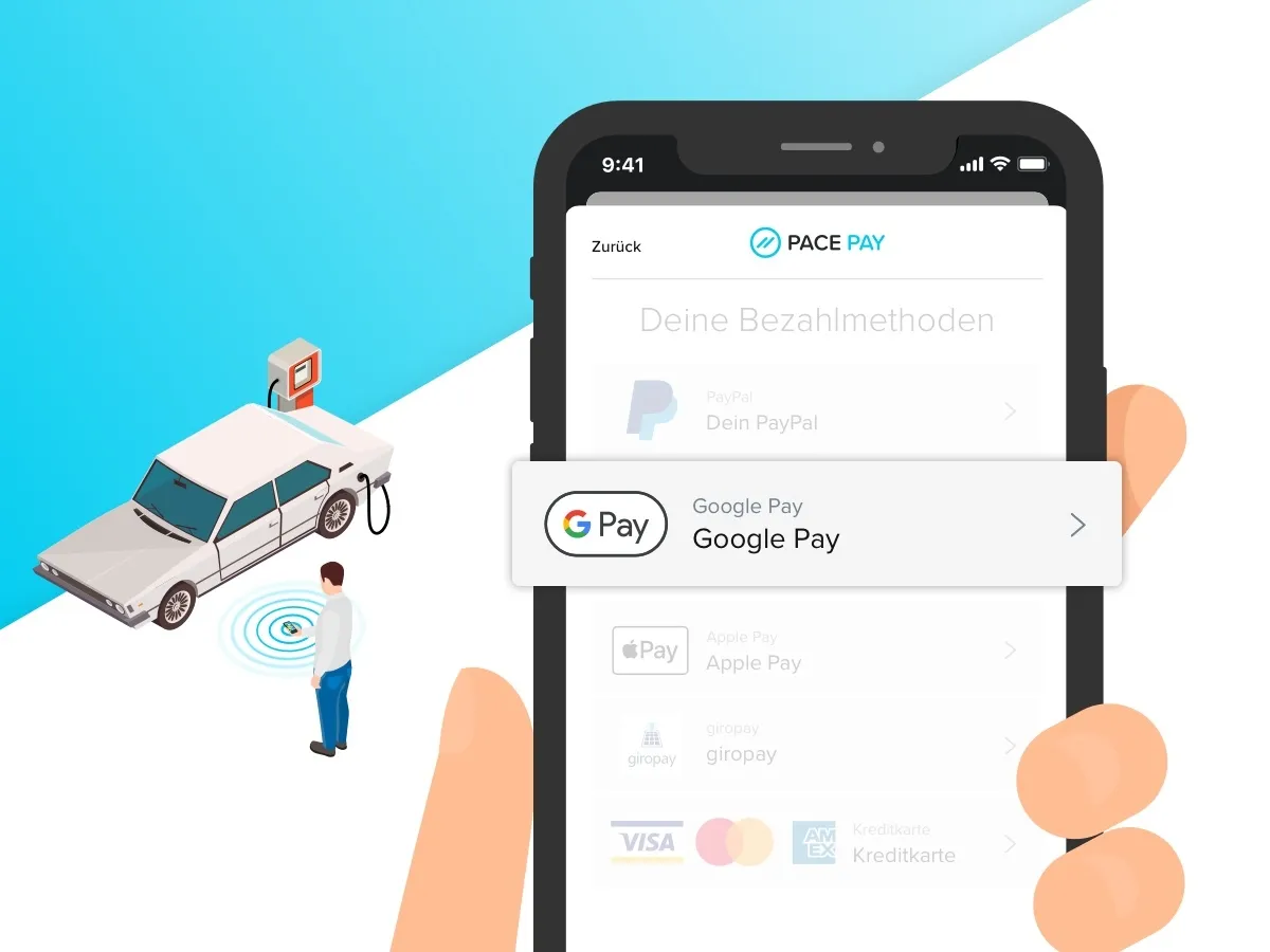 Mit Google Pay erweitert PACE Drive sein breites Zahlungsspektrum.