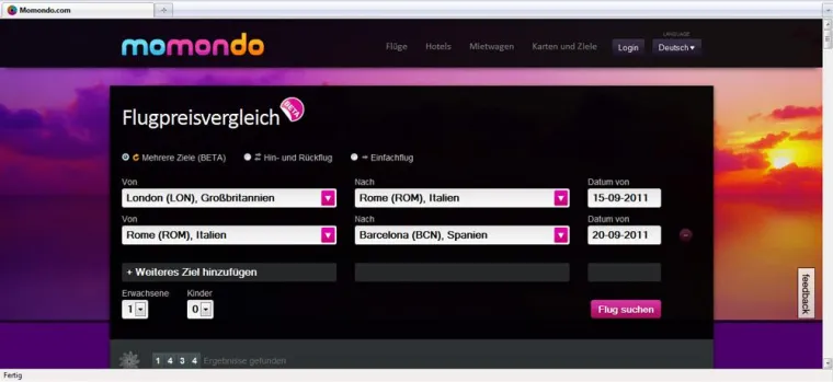 Suchen, finden, günstig reisen mit momondo Bild: Suchen, finden, günstig reisen mit momondo
