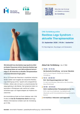 Für Ärzte am Welt-RLS-Tag: Online CME-Fortbildung Restless Legs Syndrom – aktuelle Therapieansätze Bild: Für Ärzte am Welt-RLS-Tag: Online CME-Fortbildung Restless Legs Syndrom – aktuelle Therapieansätze
