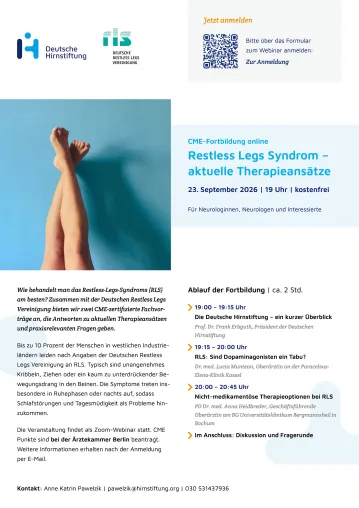 Für Ärzte am Welt-RLS-Tag: Online CME-Fortbildung Restless Legs Syndrom – aktuelle Therapieansätze Bild: Für Ärzte am Welt-RLS-Tag: Online CME-Fortbildung Restless Legs Syndrom – aktuelle Therapieansätze