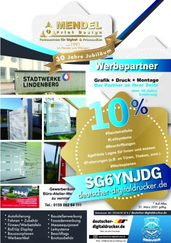 Bild: 10% Auf ALLES / 30 Jahre Mendel Print Design