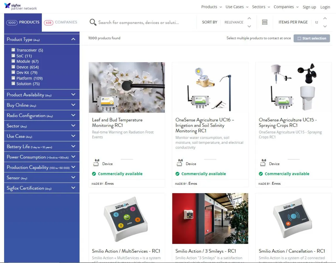 Mehr als 1.000 Produkte rund um das neue Sigfox 0G-Netz