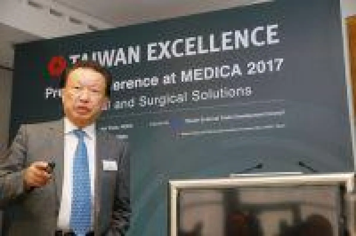 Peter Wu, Präsident der AmCad BioMed Corporation, bei der Pressekonferenz von Taiwan Excellence.