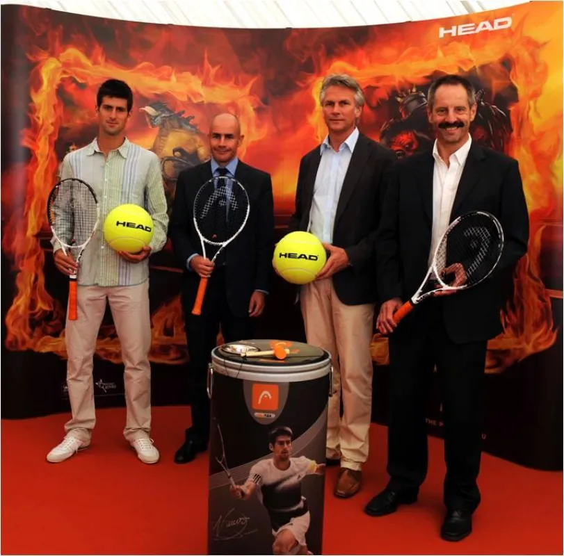 Novak Djokovic; Johan Eliasch, CEO HEAD N.V.Group; Ottmar Barbian, Director Marketing & Sales HEAD Racquetsports; Robert Marte, Executive Vice President HEAD Racquetsports