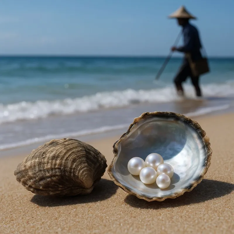 Akoyaperlen Schmuck Perlenfischer in Japan am Strand