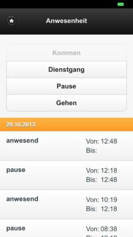 Startdialog der Zeiterfassung auf Smartphones
