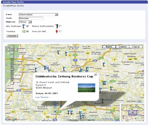 Bild: GolfNetworkClub bietet Golfern und Golfclubs mit „google maps“ neue Such- und Darstellungsmöglichkeiten