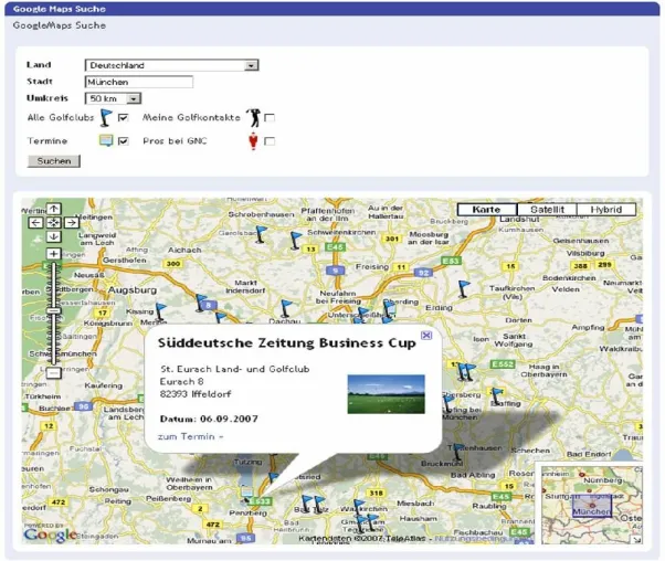 Bild: GolfNetworkClub bietet Golfern und Golfclubs mit „google maps“ neue Such- und Darstellungsmöglichkeiten