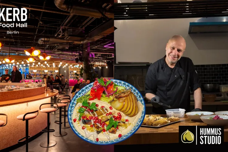 KERB Food Hall Berlin begrüßt HUMMUS STUDIO auf dem charakteristischen Laufband Bild: KERB Food Hall Berlin begrüßt HUMMUS STUDIO auf dem charakteristischen Laufband