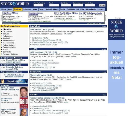 Bild: Analyse-Rubrik bei Stock-World