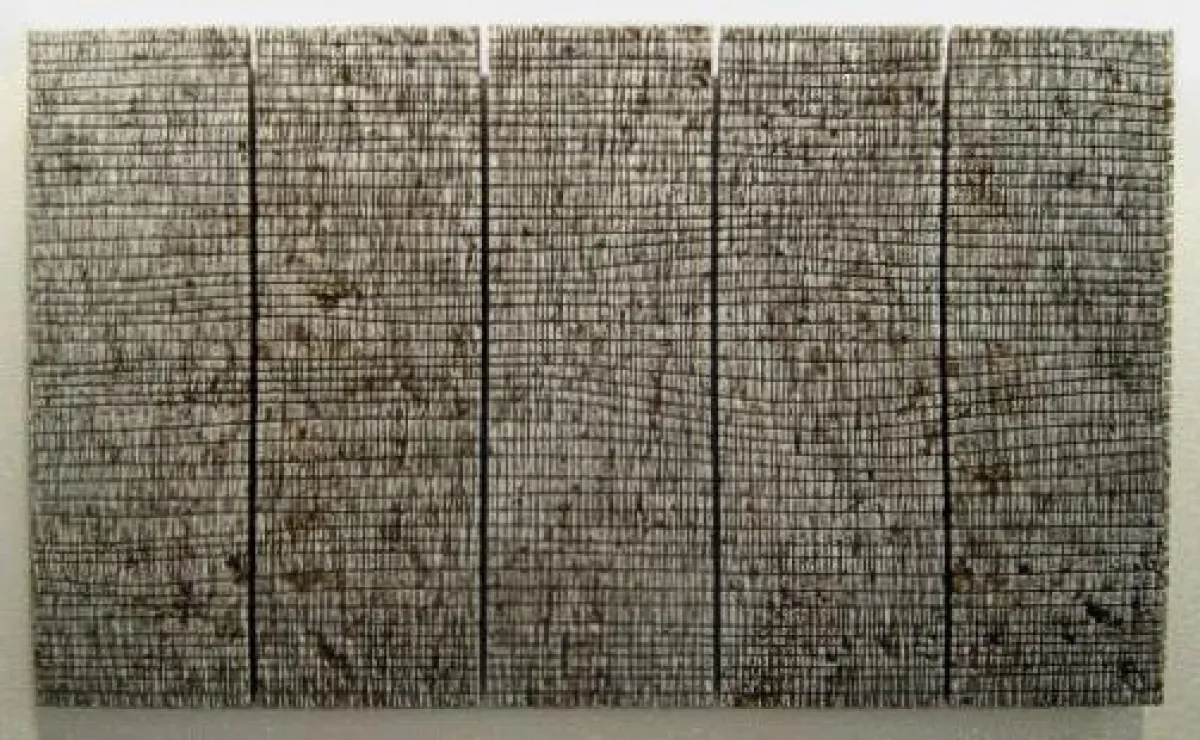 5teilige Wandarbeit von Dieter Kränzlein, 2008, Muschelkalkstein, 85 x 144 cm