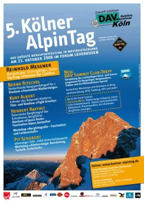 Bergsportfestival 5. Kölner AlpinTag bietet Erlebnisse für die ganze Familie – auch Reinhold Messner kommt Bild: Bergsportfestival 5. Kölner AlpinTag bietet Erlebnisse für die ganze Familie – auch Reinhold Messner kommt