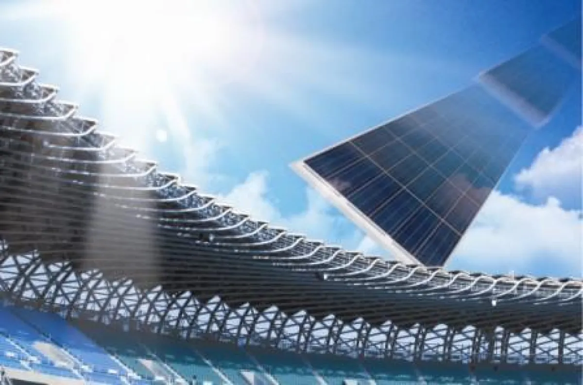 Das World Game Stadion 2009 in Kaohsiung in Taiwan wurde ausgestattet mit Solarpanelen von Delsolar ? Delsolar auf der Intersolar 2010 in München