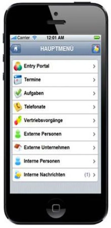 affinis Makler-CRM auf einem Smartphone