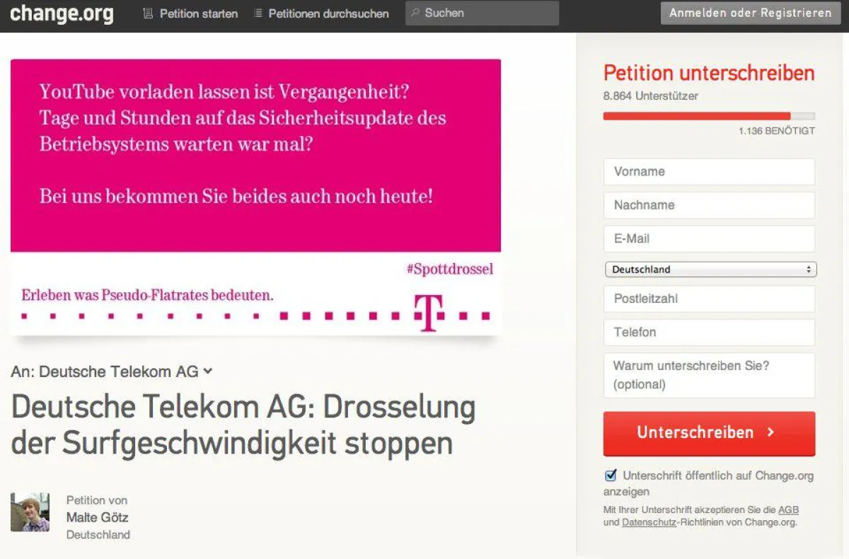 Netzneutralität in Gefahr? Malte Götz will den neuen Telekomtarif verhindern.