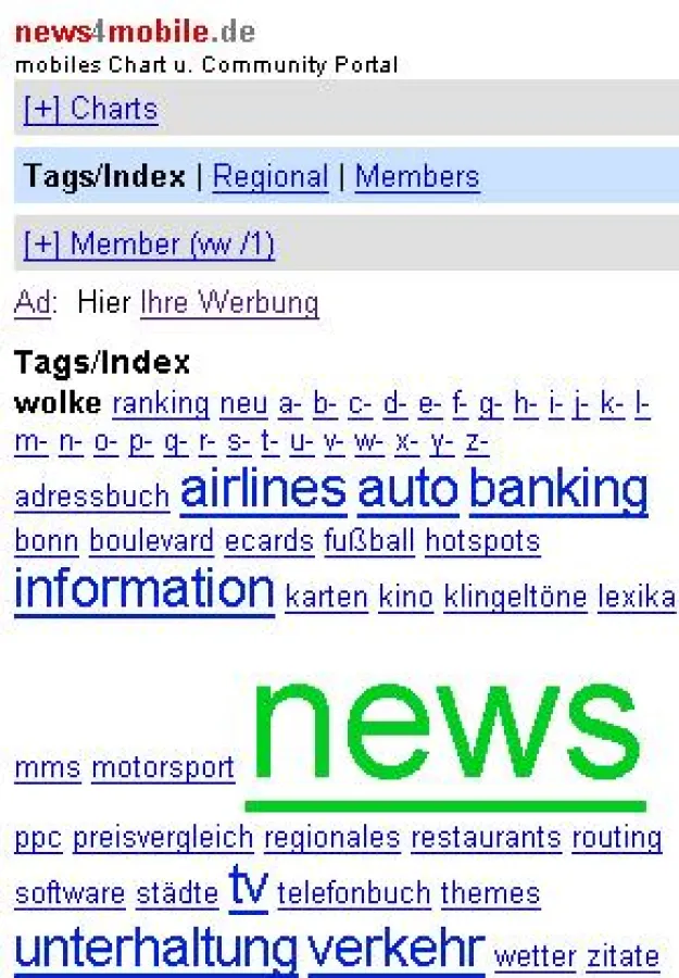 Tag-Wolke für mobile Links in news4mobile